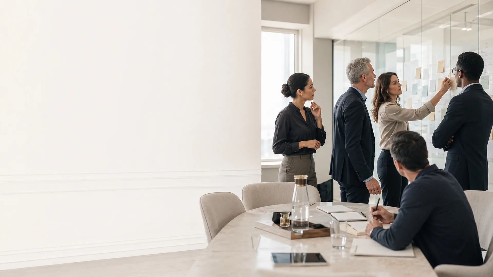 Führungsteam strukturiert Abhängigkeiten und Entscheidungen eines Transformationsprogramms